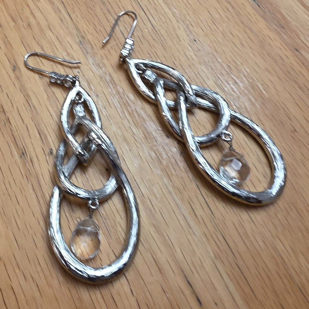 Etsy Silver Tone Beaded Rhinestone Drop Dangle Earrings - Picture 7 of 14